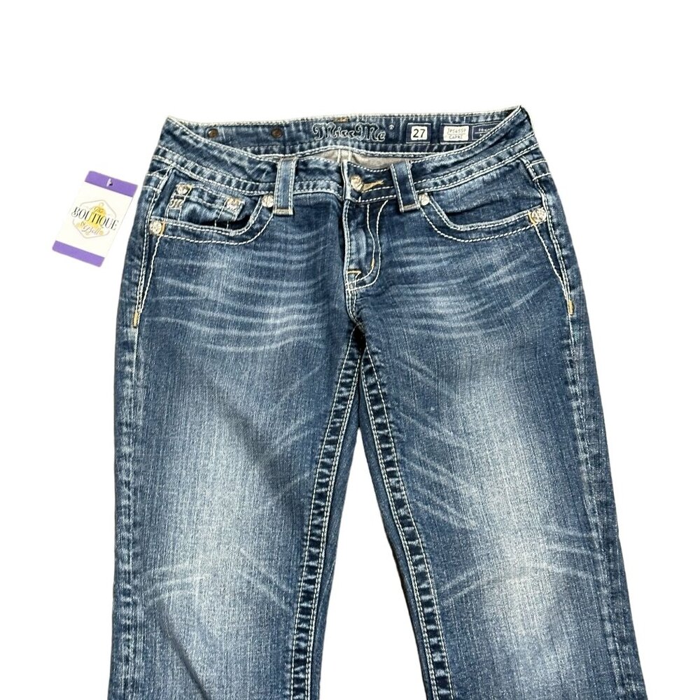 Miss Me 27 Capri Blue Jeans Fluer De Lis Embroidered Bling Distressed JP5455P - Picture 5 of 16